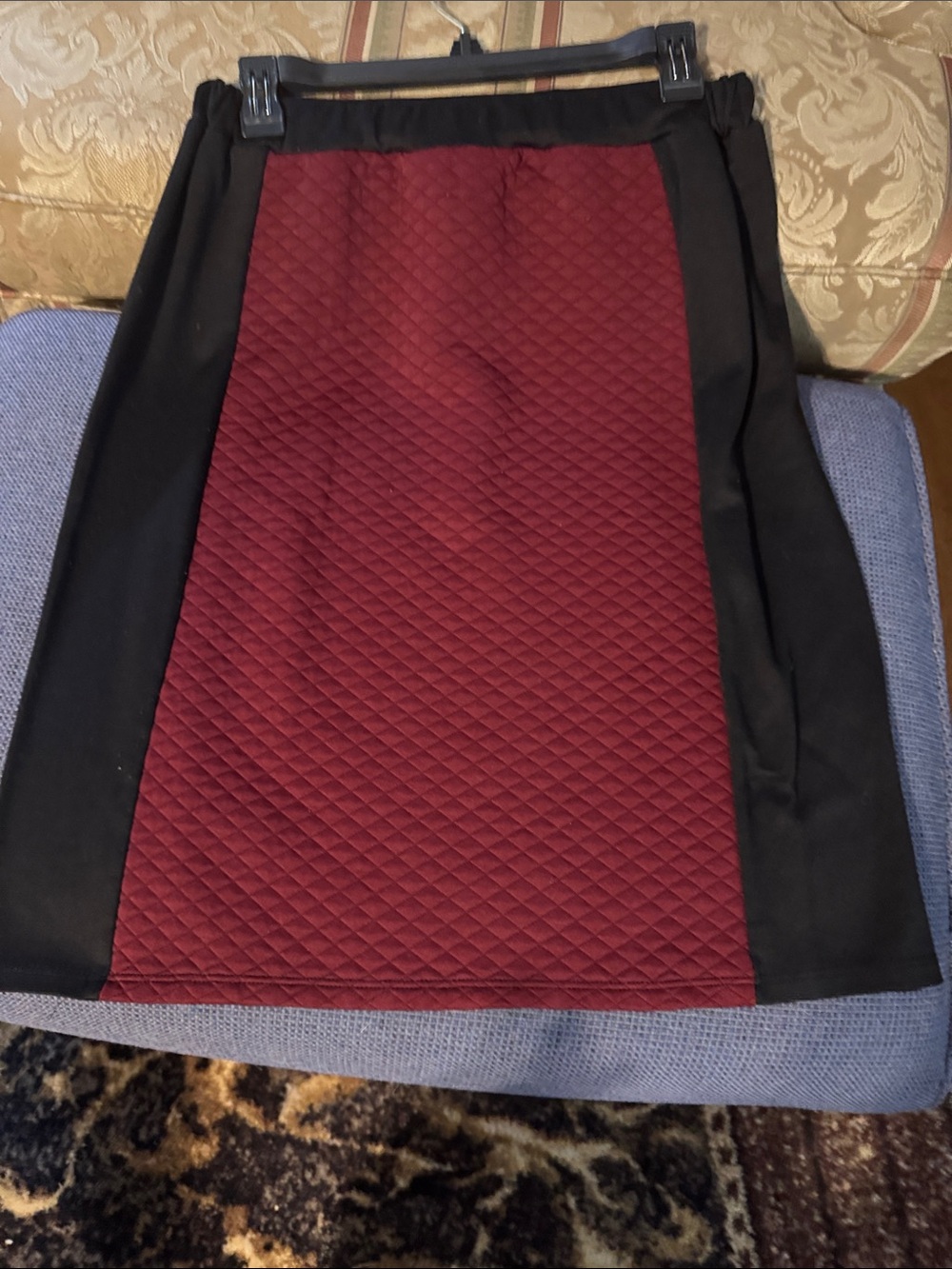 Quilted Burgundy Panel Pencil Skirt with Black Sides